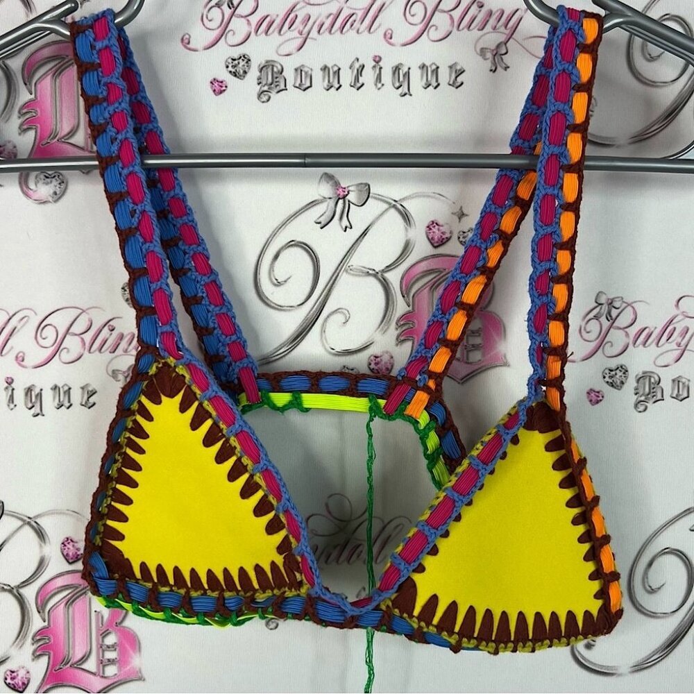 Bikini top knit Crochet style swim bathing suit neon yellow pink Bikini Top